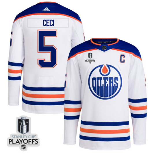 Cody Ceci 5 Edmonton Oilers 2024 NHL Playoffs Patch Away Jersey - Men, White