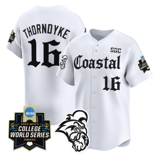 Colby Thorndyke Jersey #16 Coastal Carolina 2025 World Series Gothic White