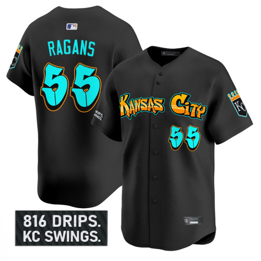 Cole Ragans Jersey #55 Kansas City Royals Graffiti Crown Drop Stitched Black
