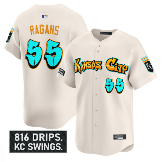 Cole Ragans Jersey #55 Kansas City Royals Graffiti Crown Drop Stitched Cream