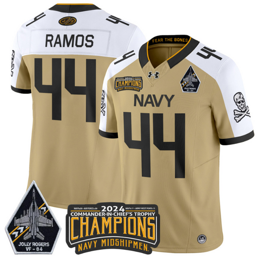 Colin Ramos Jersey #44 Navy Midshipmen 2024 Jolly Rogers Champions Gold White