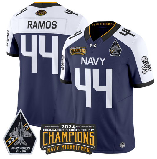 Colin Ramos Jersey #44 Navy Midshipmen 2024 Jolly Rogers Champions Navy White