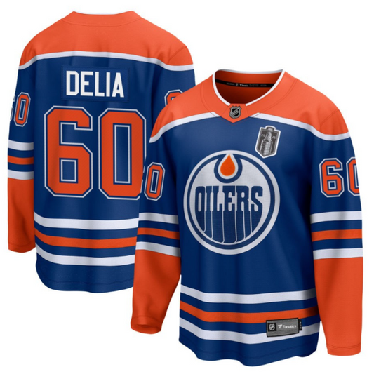 Collin Delia 60 Edmonton Oilers 2025 Stanley Cup Final Home Breakaway Men Jersey Royal