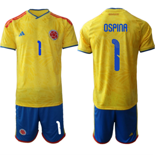 Colombia Team #1 David Ospina Yellow 2026 World Cup Home Soccer Jersey Suit