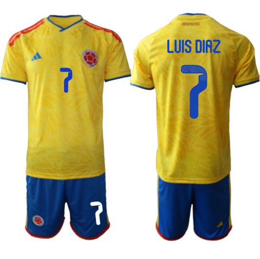 Colombia Team #7 Luis Díaz Yellow 2026 World Cup Home Soccer Jersey Suit