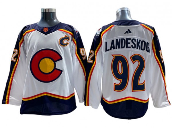 Colorado Avalanche #92 Gabriel Landeskog White 2022&23 Reverse Retro Jersey