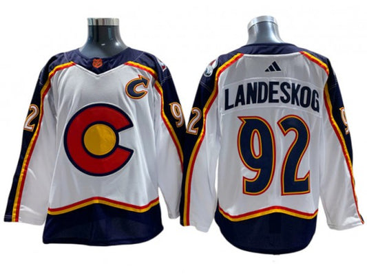 Colorado Avalanche #92 Gabriel Landeskog White 2022&23 Reverse Retro Jersey