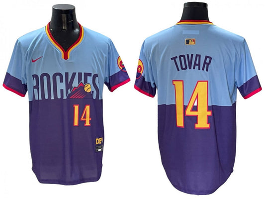 Colorado Rockies #14 Ezequiel Tovar 2025 City Connect Limited Jersey Purple Light Blue