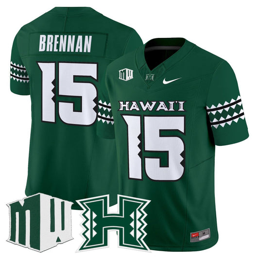 Colt Brennan Jersey #15 Hawai'i Rainbow Warriors 2025 Vapor Stitched Green
