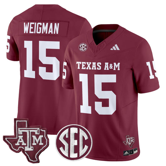 Conner Weigman Jersey #15 Texas A&M Aggies 2025 Vapor Stitched Maroon