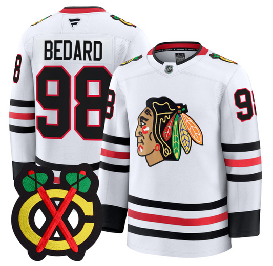 Connor Bedard Jersey #98 Chicago Blackhawks Premium All Stitched White