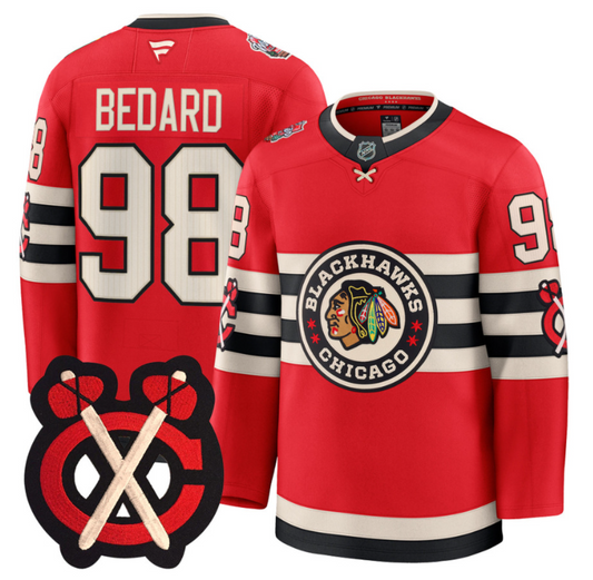 Connor Bedard Jersey #98 Chicago Blackhawks Winter Classic Patch Stitched Red