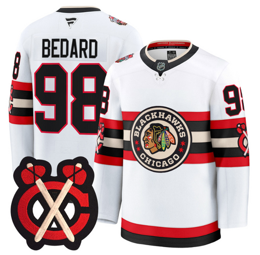 Connor Bedard Jersey #98 Chicago Blackhawks Winter Classic Patch Stitched White