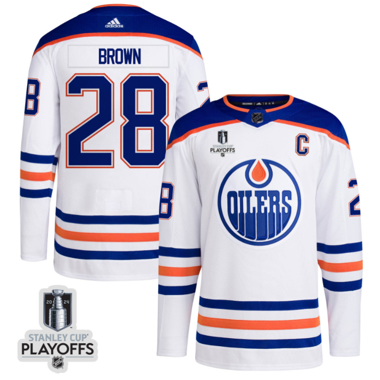 Connor Brown 28 Edmonton Oilers 2024 NHL Playoffs Patch Away Jersey - Men, White