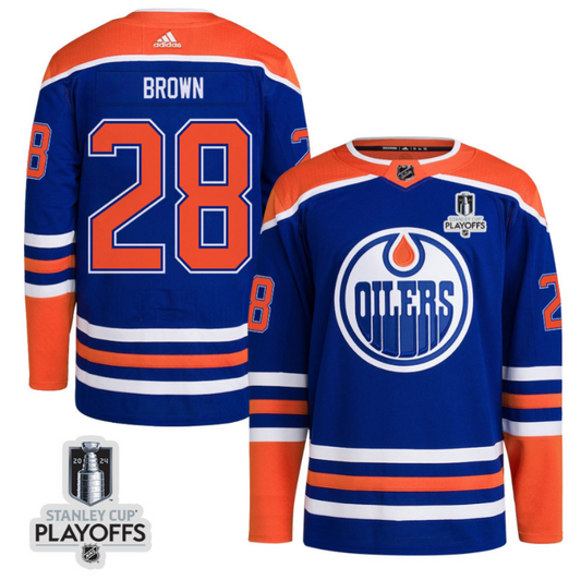 Connor Brown 28 Edmonton Oilers 2024 NHL Playoffs Patch Home Jersey - Men