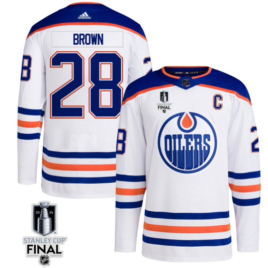 Connor Brown 28 Edmonton Oilers 2024 STANLEY CUP Final Away Jersey Men, White