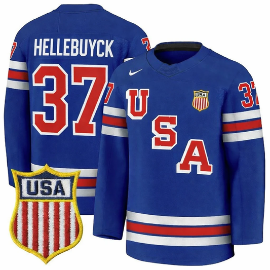 Connor Hellebuyck Jersey #37 Team USA Winter Olympics 2026 Hockey Blue STITCHED