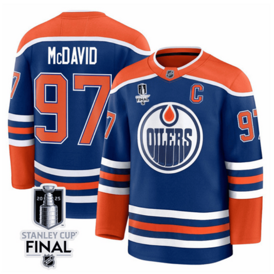 Connor McDavid 97 Edmonton Oilers 2025 STANLEY CUP Final Patch Home Men Jersey Royal