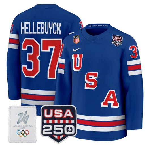 Connor Hellebuyck Jersey #37 USA Olympic 250 Patch Hockey 2026 Stitched