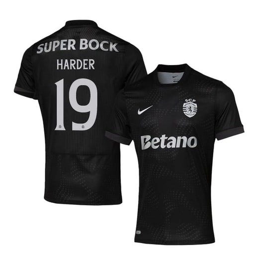 Conrad Harder 19 Sporting CP 2025-26 Away Match Jersey – Black