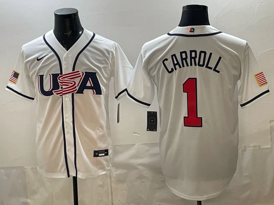 Corbin Carroll Jersey #1 USA Baseball 2026 World Baseball Classic Stitched White