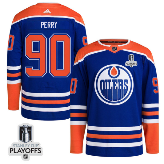 Corey Perry 90 Edmonton Oilers 2024 NHL Playoffs Patch Home Jersey - Men