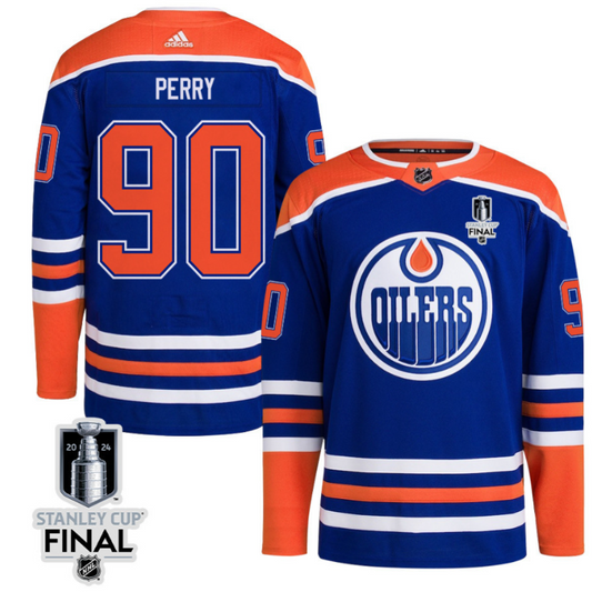 Corey Perry 90 Edmonton Oilers 2024 STANLEY CUP Final Home Primegreen Jersey Men, Royal