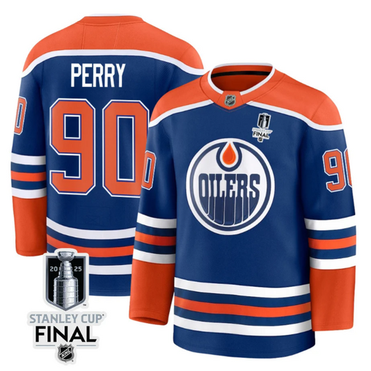 Corey Perry 90 Edmonton Oilers 2025 STANLEY CUP Final Patch Home Men Jersey Royal