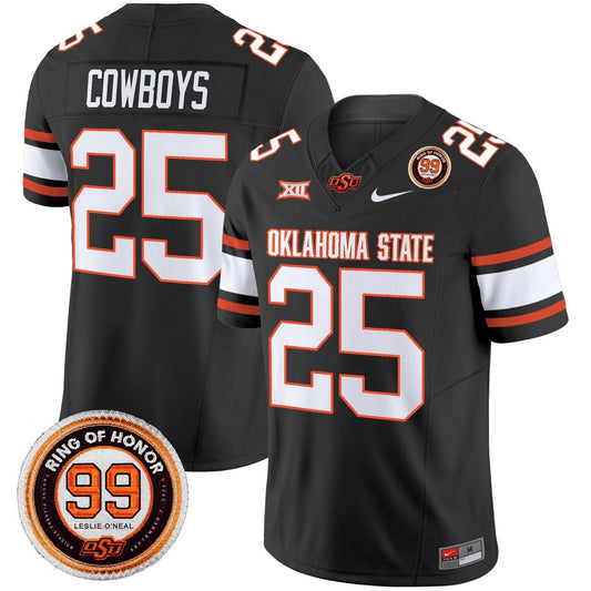 Cowboys Jersey #25 Oklahoma State Cowboys 2025 Leslie O'neal Patch Black