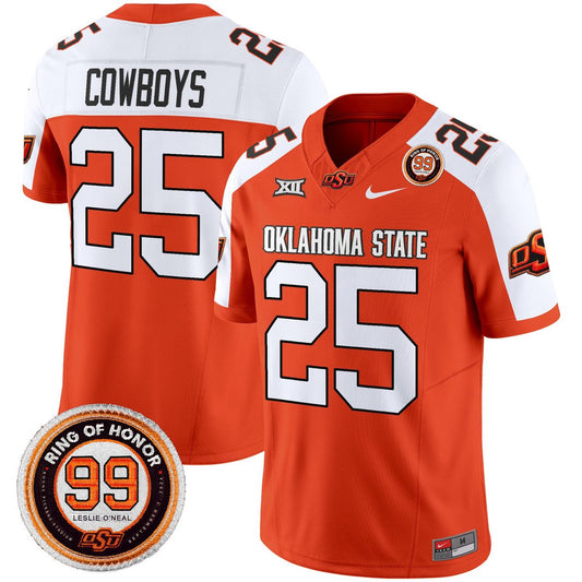 Cowboys Jersey #25 Oklahoma State Cowboys 2025 Leslie O'neal Patch Orange Alter