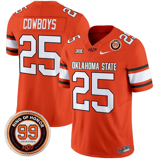 Cowboys Jersey #25 Oklahoma State Cowboys 2025 Leslie O'neal Patch Orange