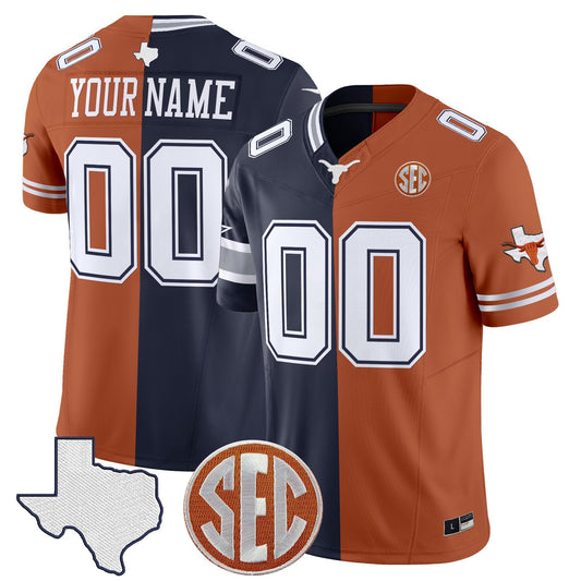 Cowboys Longhorns College Football Split Vapor Limited Custom Jersey Stitched