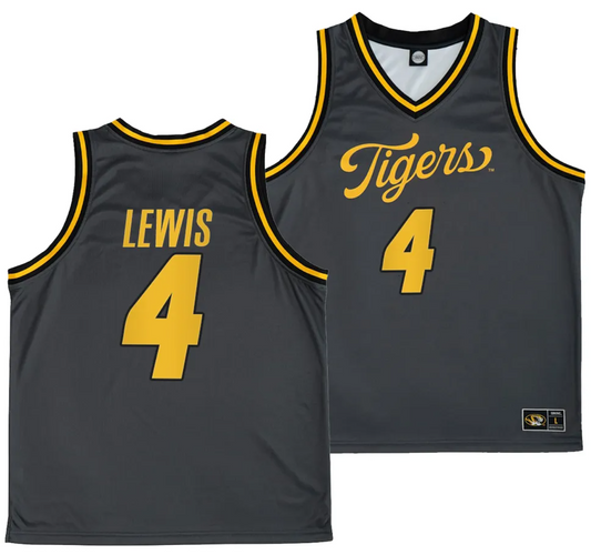 Curt Lewis Jersey #4 Missouri Tigers Anthracite Alternate Script College Basketball