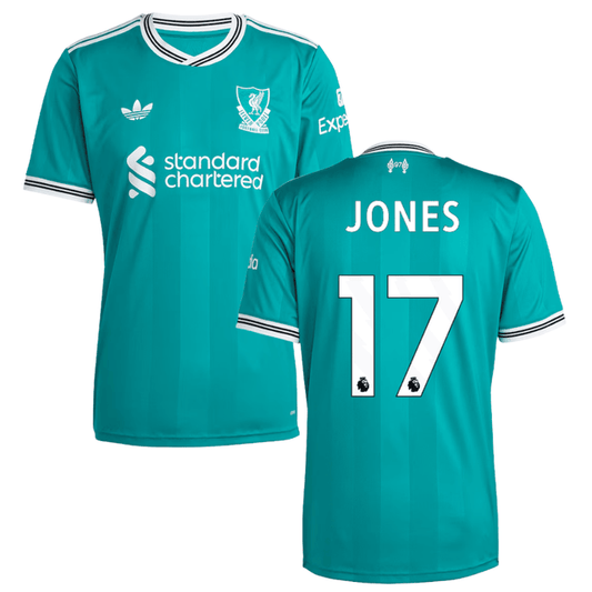 Curtis Jones 17 Liverpool 2025-26 Third Match Jersey – Aqua
