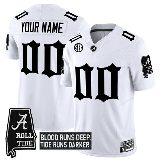 Custom Alabama Crimson Tide Jersey Gothic Bama Blood Edition Stitched White