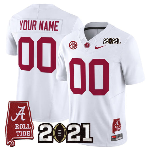 Custom Alabama Crimson Tide Jersey 2021 CFP Championship Alabama Map White