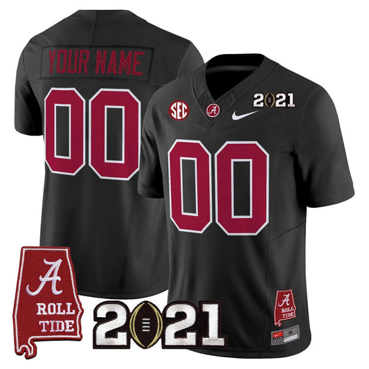 Custom Alabama Crimson Tide Jersey 2021 CFP Championship Alabama Map Black