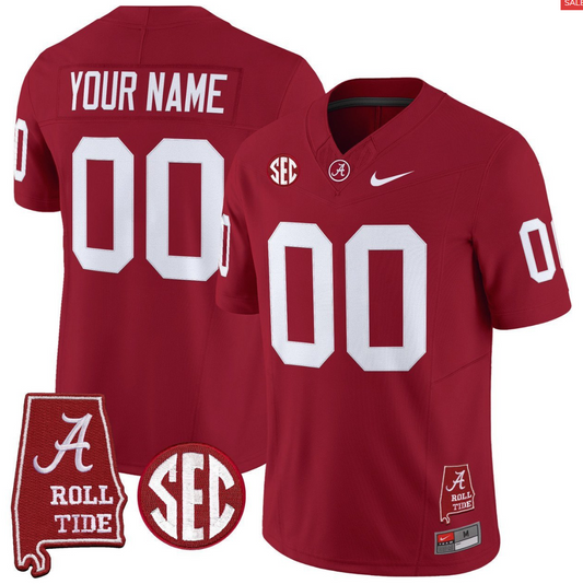 Custom Alabama Crimson Jersey Throwback Alabama Map Stitched Crimson