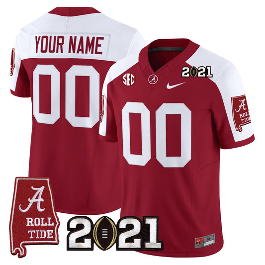 Custom Alabama Crimson Tide Jersey 2021 CFP Championship Alabama Map Crimson Alter