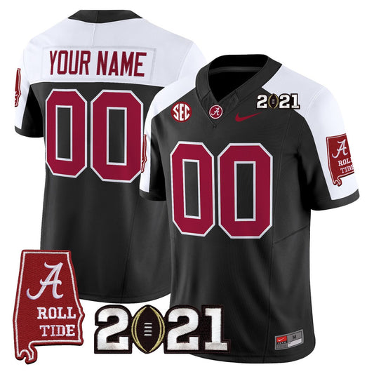 Custom Alabama Crimson Tide Jersey 2021 CFP Championship Alabama Map Black Alter