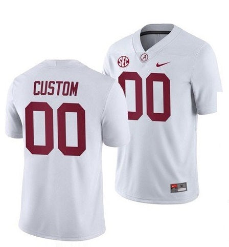 Custom Alabama Football Jerseys Name and Number College NCAA Football Replica White