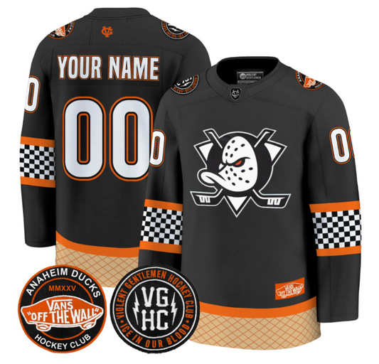 Custom Anaheim Ducks Jersey Checkerboard 2025 Premium All Stitched Black