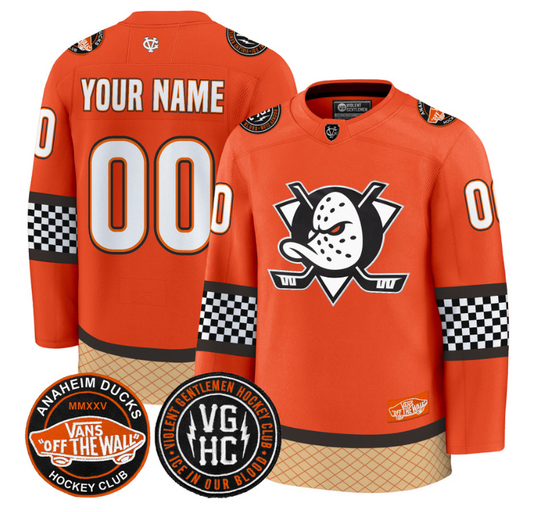 Custom Anaheim Ducks Jersey Checkerboard 2025 Premium All Stitched Orange