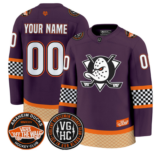 Custom Anaheim Ducks Jersey Checkerboard 2025 Premium All Stitched Purple
