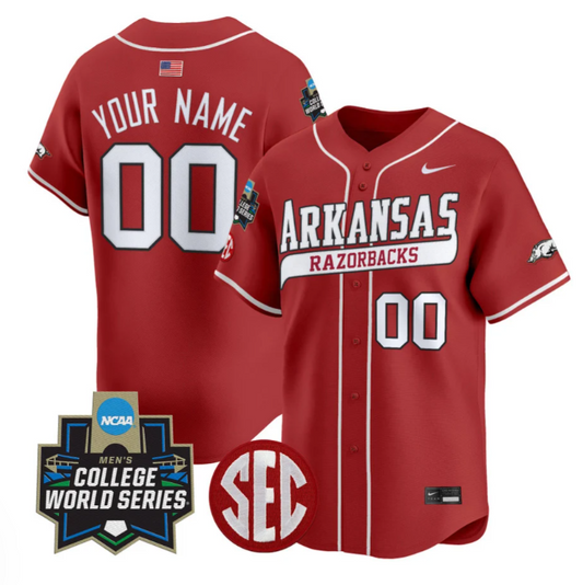 Custom Arkansas Razorbacks Jersey 2025 World Series Stitched Cardinal