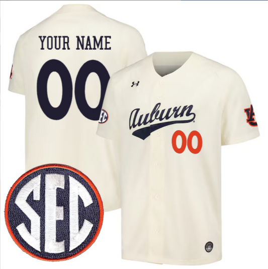Custom Auburn Tigers Baseball Cream Jersey – All Stitched SEC Patch
