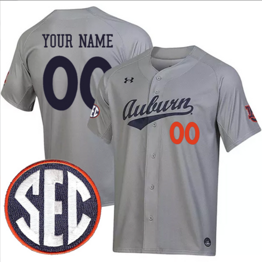 Custom Auburn Tigers Baseball Grey Jersey – All Stitched SEC Patch
