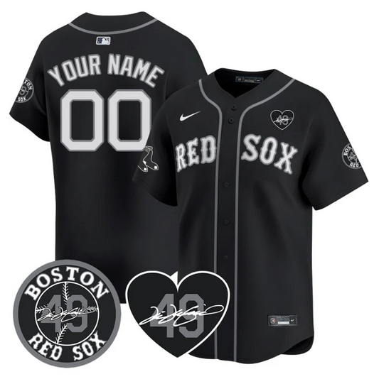 Custom Boston Red Sox Jersey Tim Wakefield Memorial Patch Stitched Black