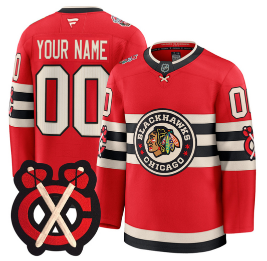 Custom Chicago Blackhawks Jersey Winter Classic Patch Premium All Stitched Red