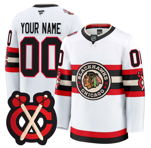 Custom Chicago Blackhawks Jersey Winter Classic Patch Premium All Stitched White
